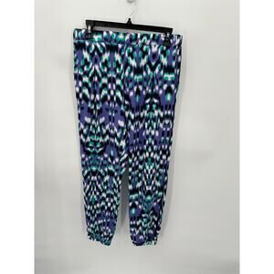 PARKER NWT Devlin Black Purple White Print 100% Silk Jogger in Ivy Flutter // S